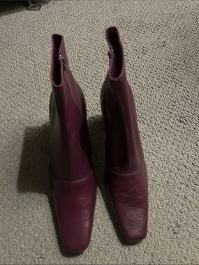 Newport News Plum Square-Toe Stretch Ankle Boots
